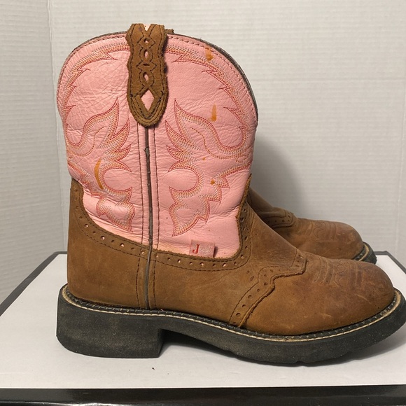 Justin Gypsy Boot Pink Brown Leather Women Western Cowboy Round Toe 9.5 - Picture 6 of 13